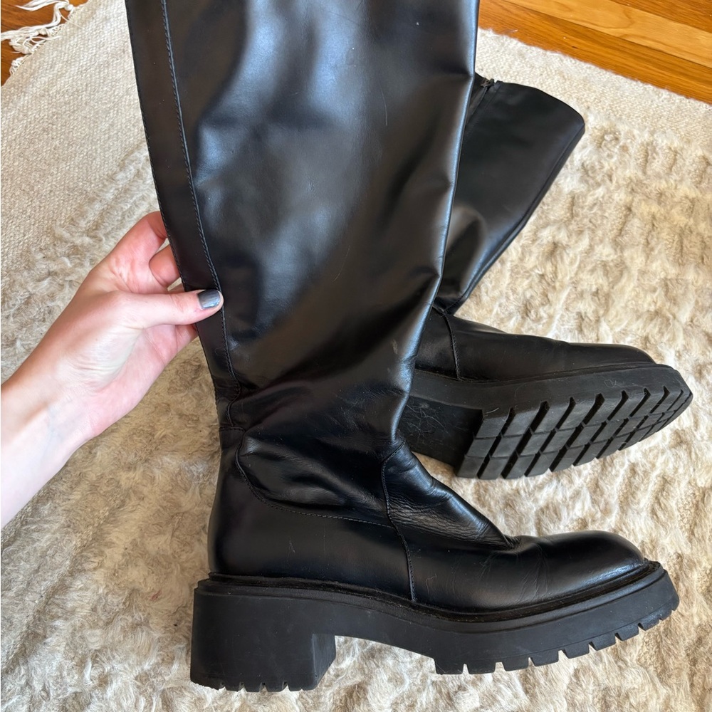 Zara Leather Black Women's Knee-High Boots - Picture 3 of 10